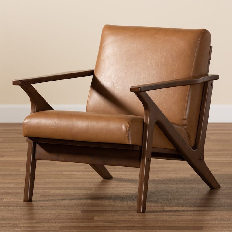 Bianca Mid-Century Modern Finished Wood Faux Leather Lounge Chair