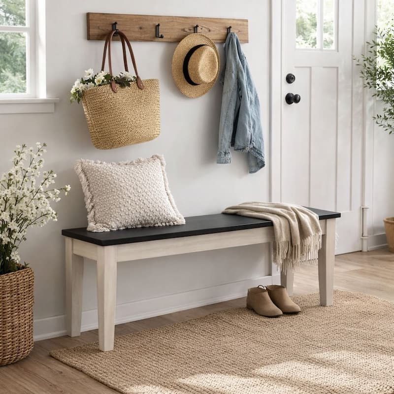 Shaker Style Solid Wood Dining Bench - European Black Ash/Antique White