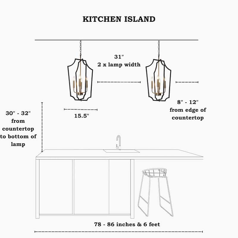 Modern Farmhouse 4-Light Black Gold Lantern Chandeliers Metal Pendant Light for Dining Room