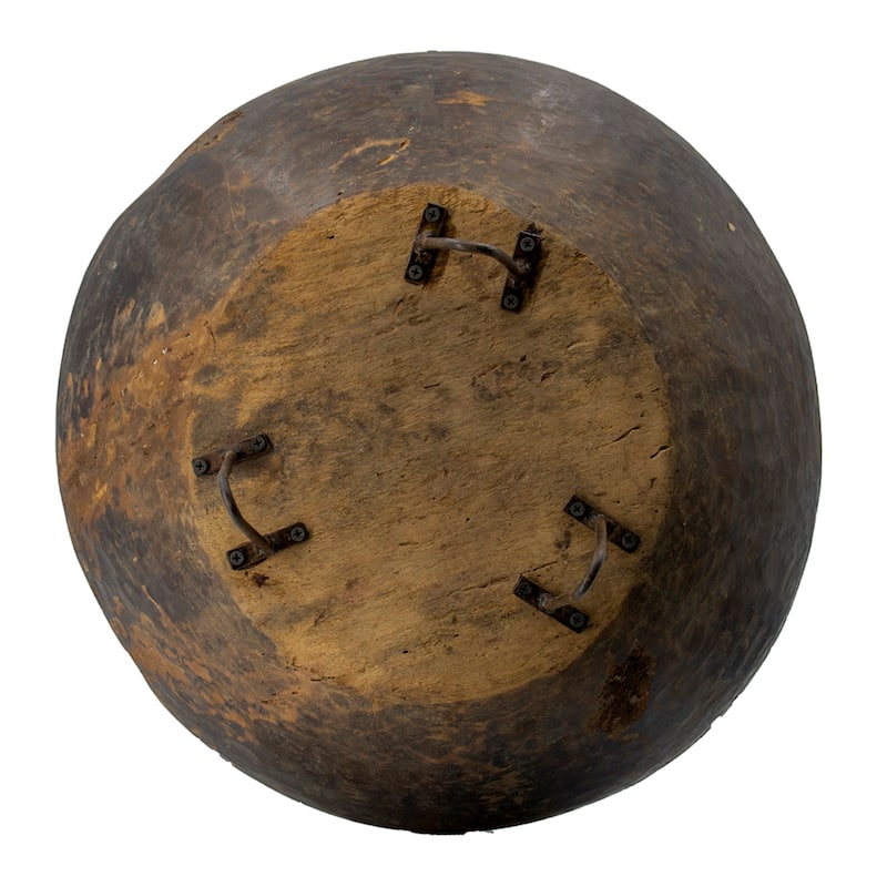 Hand-Carved Wooden Bowl with Metal Hairpin Legs - 20"