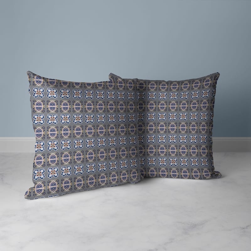 Darbari Dynasty Faux Suede Reversible Throw Pillow Blue and Gray