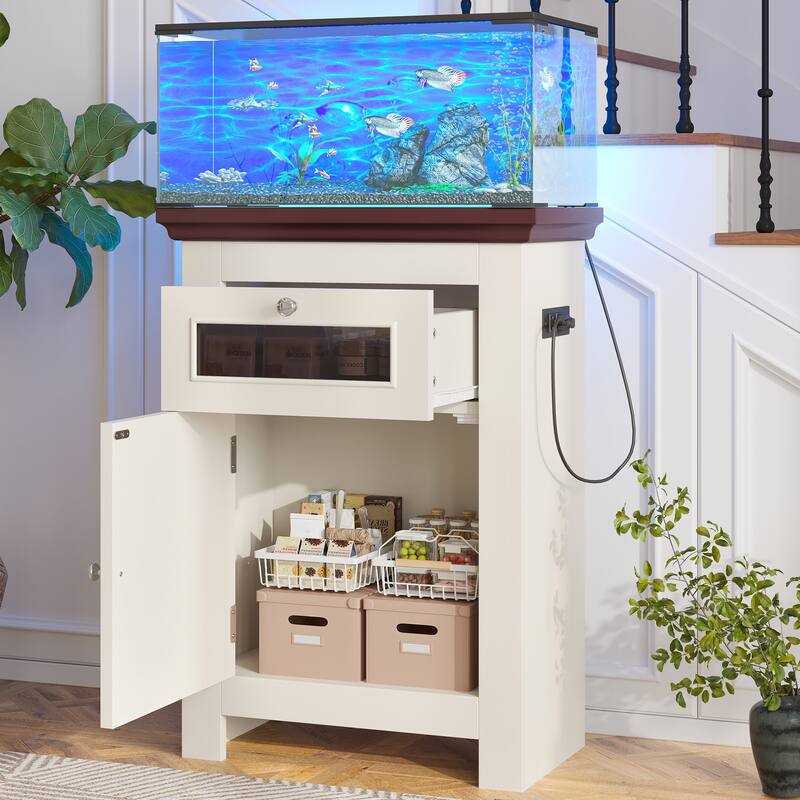 Anmytek Farmhouse 10-20 Gallon Aquarium Tank Stand with Power Outlets, Adjustable Shelves and Storage Cabinet