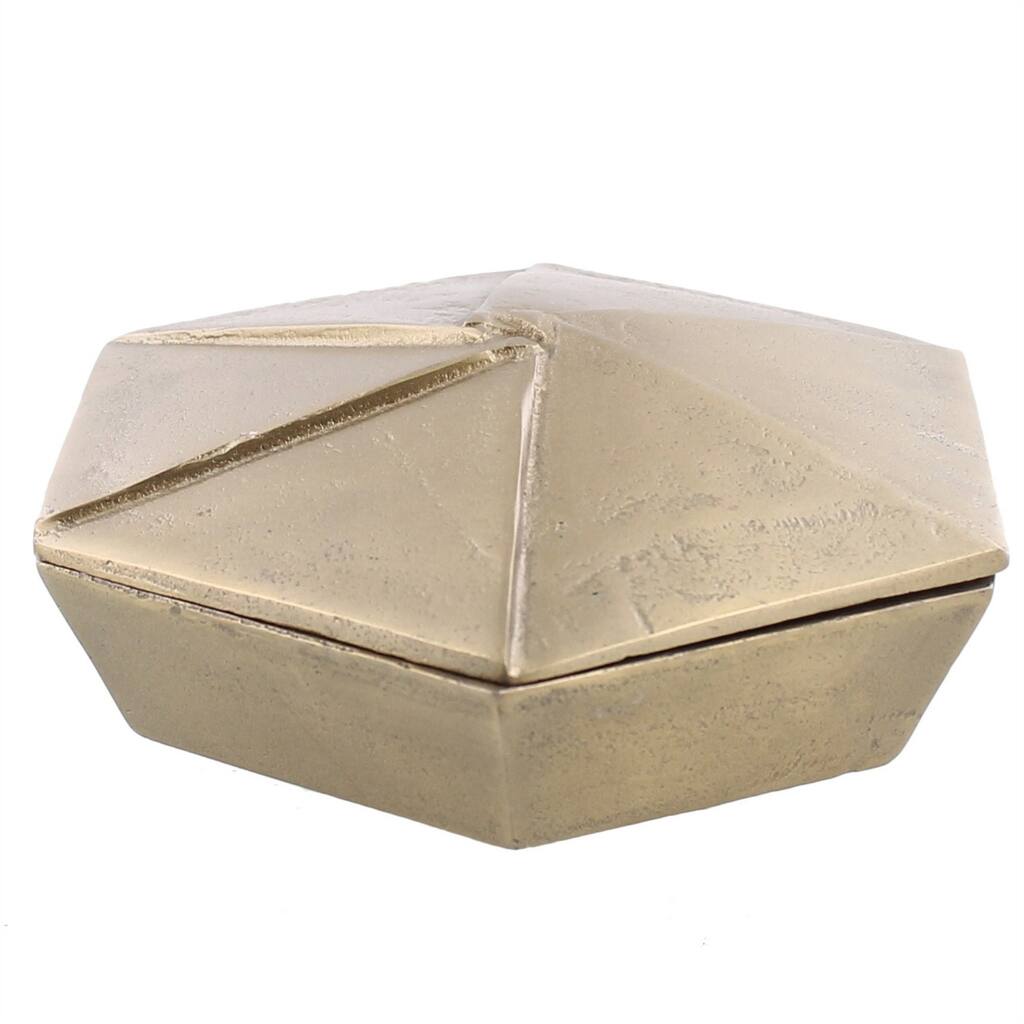 Metal Hexagonal Shaped Box with Lid, Large, Brass