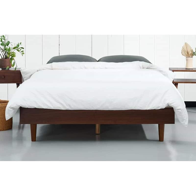 Modern Wooden Platform Bed Frame with Floating Design - Dark Brown - Full