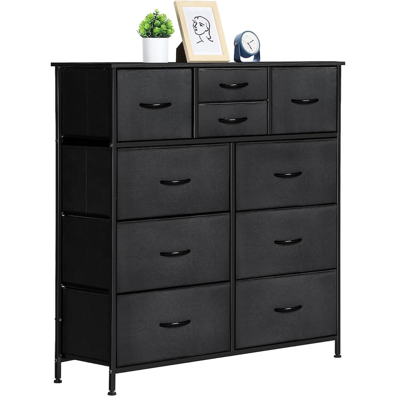 10 Drawer Dresser with Wood Top - Black - 10-drawer