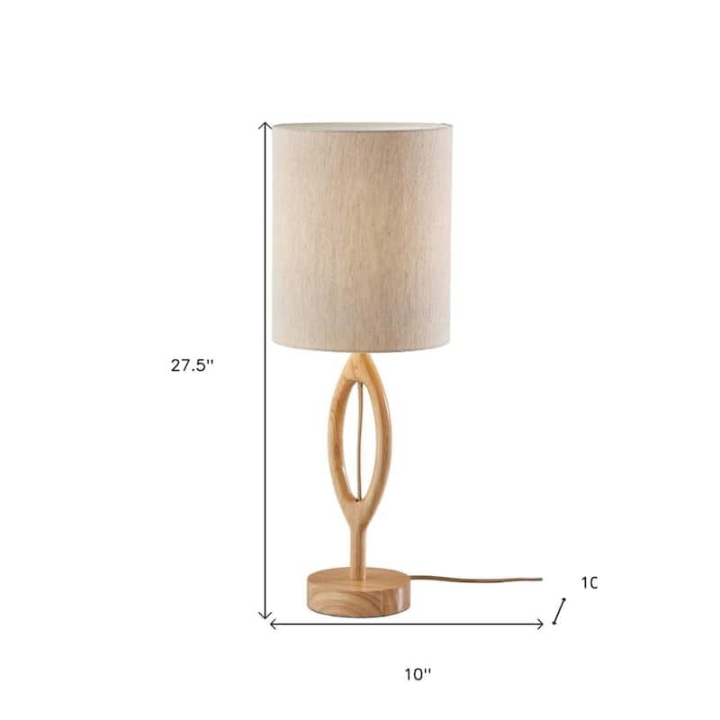 Wood Fabric Drum Shade Table Lamp with Geometric Base and Socket Switch - 10” x 10” x 27.5” (D x W x H)