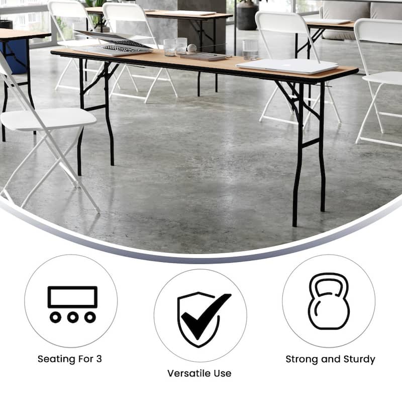 6-Foot Rectangular Wood Folding Training / Seminar Table with Clear Coated Top