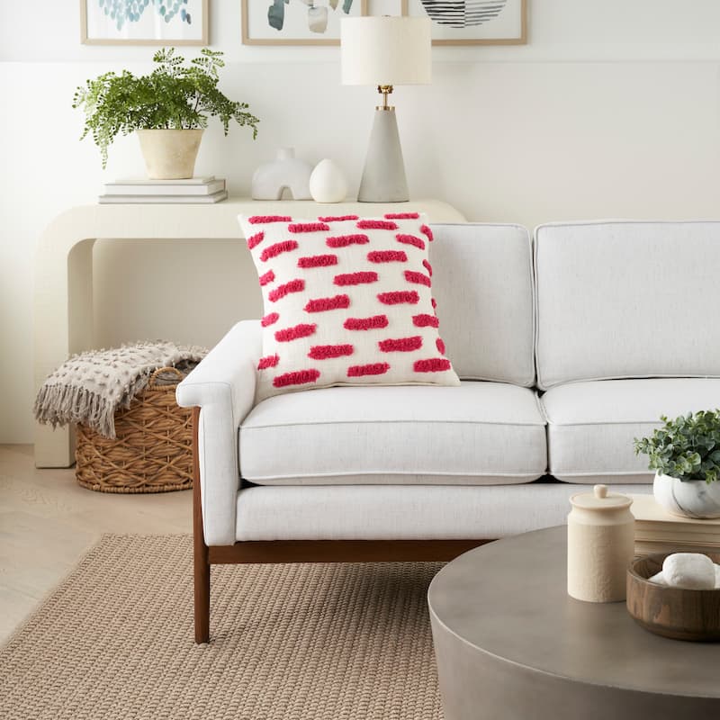 Mina Victory Life Styles Tufted Lines Geometric 18" x 18" Indoor Throw Pillow - 18"X18" - Hot Pink