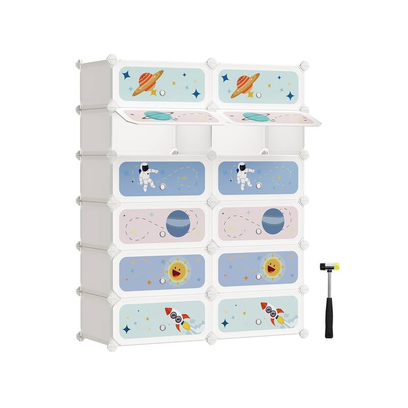 Kids Shoe Storage Solutions with Convenient Doors and Metal Wire Frame Perfect for Playrooms or Entryways - 12 Slot - Cloud White