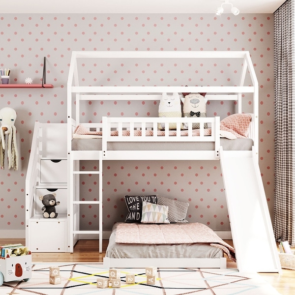 White bunk bed with slide sales