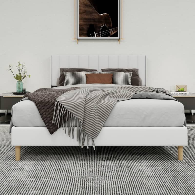 Caxkun Upholstered Platform Bed Frame with Wingback headboard