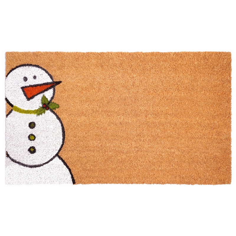HomeRoots 24" X 36" Brown White And Red Christmas Snowman Outdoor Coir Door Mat - 24.00' X '36.00