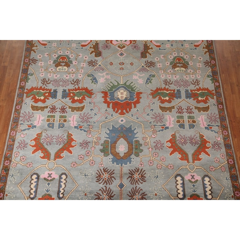 All-Over Oushak Oriental Area Rug Hand-Knotted Wool Carpet - 9'0" x 11'10"
