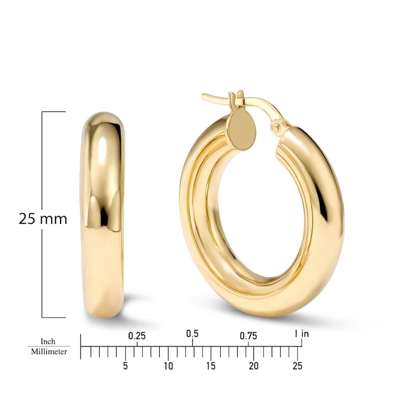 Clover 14k Yellow Gold High-Polish Round Hoop Earrings 5mm
