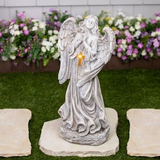 LED Solar Lighted Angel with Cross Garden Statue - 19" - Bed Bath ...