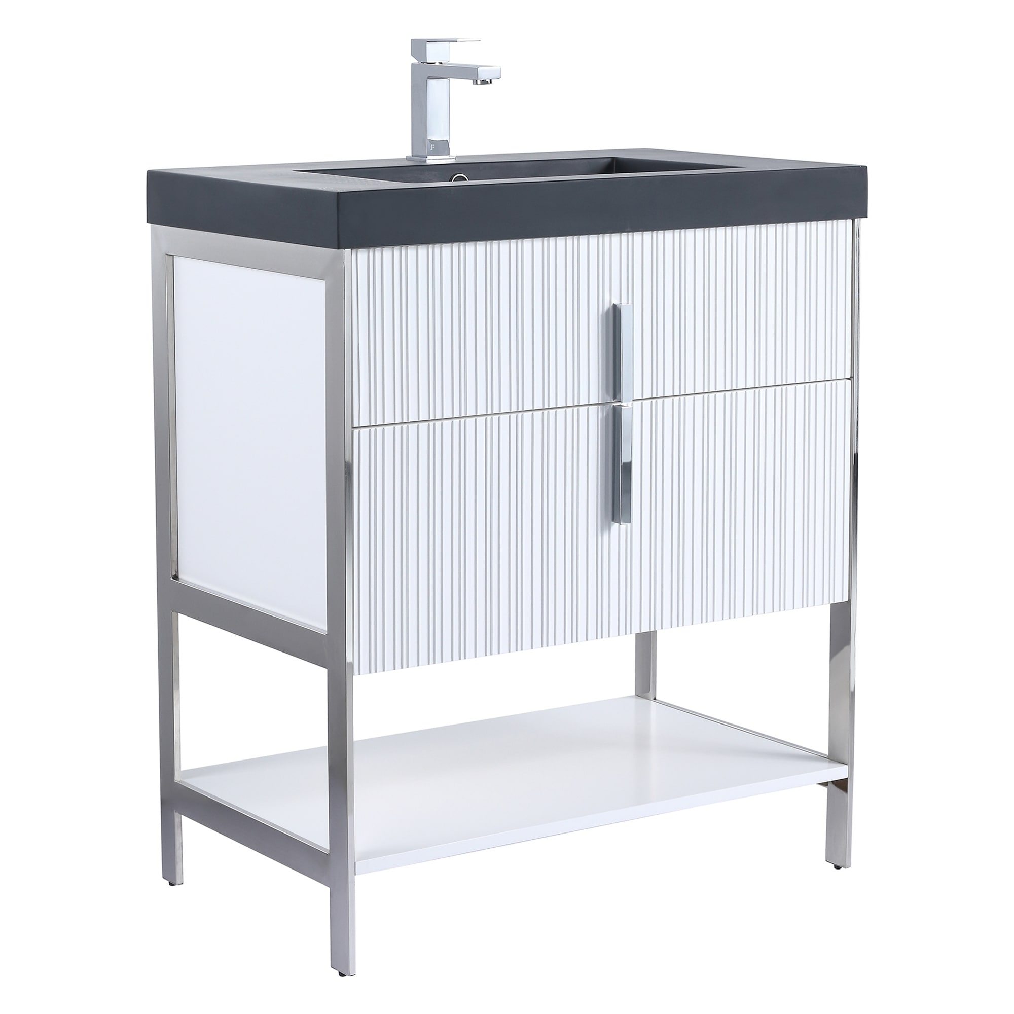 Fine Fixtures Serenity Modern Bathroom Vanity with Black Gel Acrylic Top