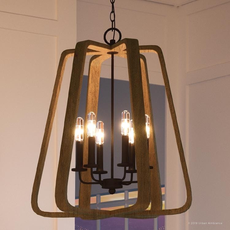 Luxury Farmhouse Chandelier, 26.75"H x 24"W, with Minimalist Style, Stained Wood and Ash Black Finish by Urban Ambiance (60 to 100 Watts - Steel - - Chandeliers For Bedrooms by Overstock.com