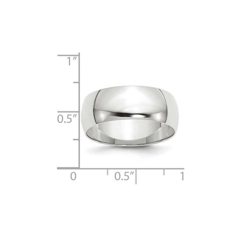 Curata 10k White Gold Unisex 8 mm Half-Round Light Wedding Band (sizes 4-14)