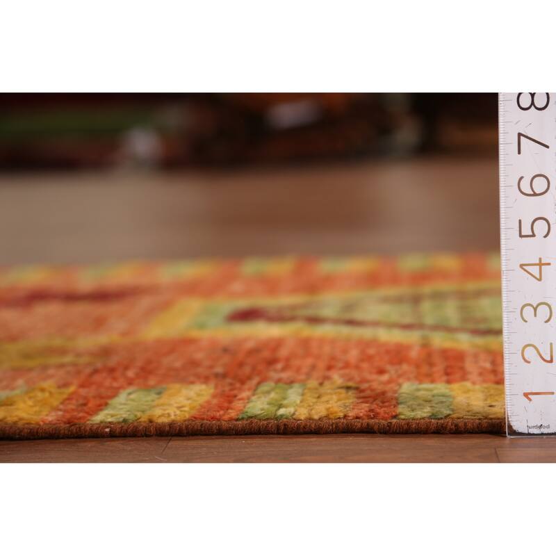 Geometric Orange Moroccan Oriental Runner Rug Hand-Knotted Wool Carpet - 3'1" x 9'9"