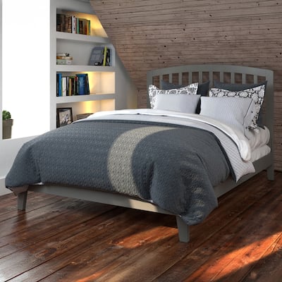 Low Profile Platform Bed - Gray Mission Style - Wood Slats & Footboard - Modern Bedroom Furniture