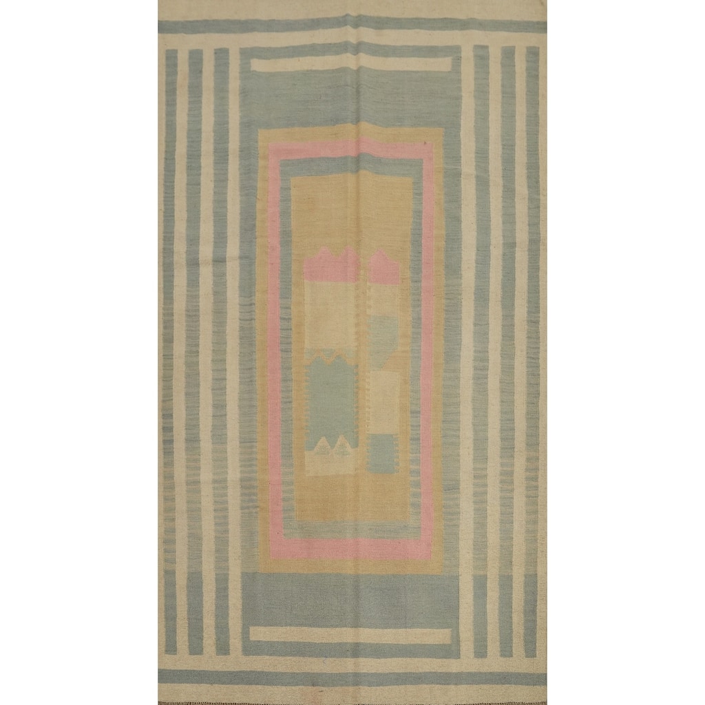 Hand Woven Southwestern Wool Multi-Colored Geometric Area Rug - 8' 6'' X 4' 11''