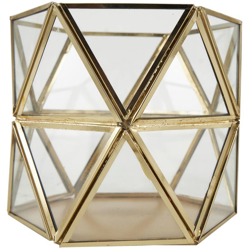 Metal Geometric Wide Diamond Patterned Hexagon Indoor Outdoor Candle Lantern - Set of 3 Gold - CosmoLiving by Cosmopolitan