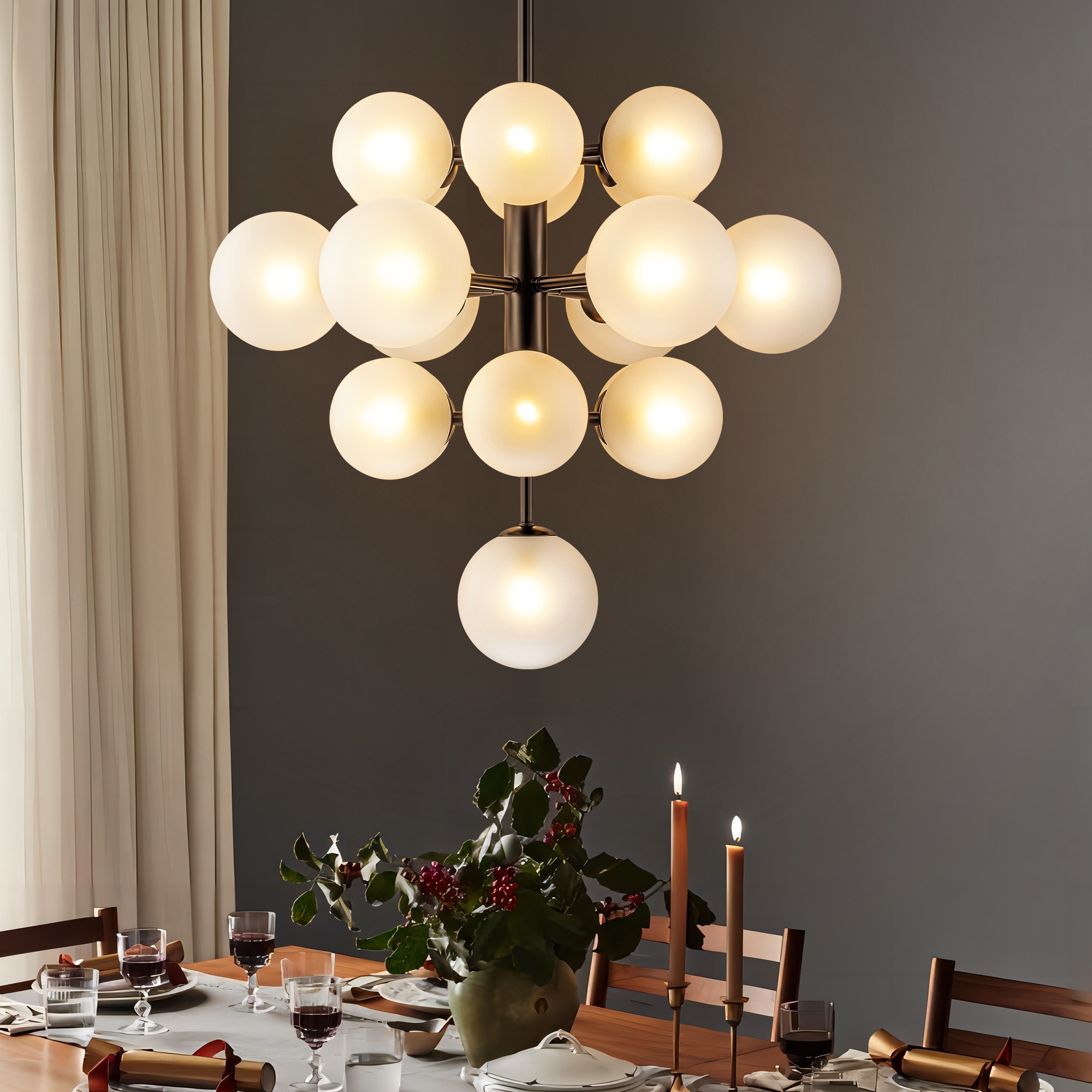 Burness 19-Light 4-Tiered Cluster Sputnik Atomic Glass Globe Bubble Chandelier