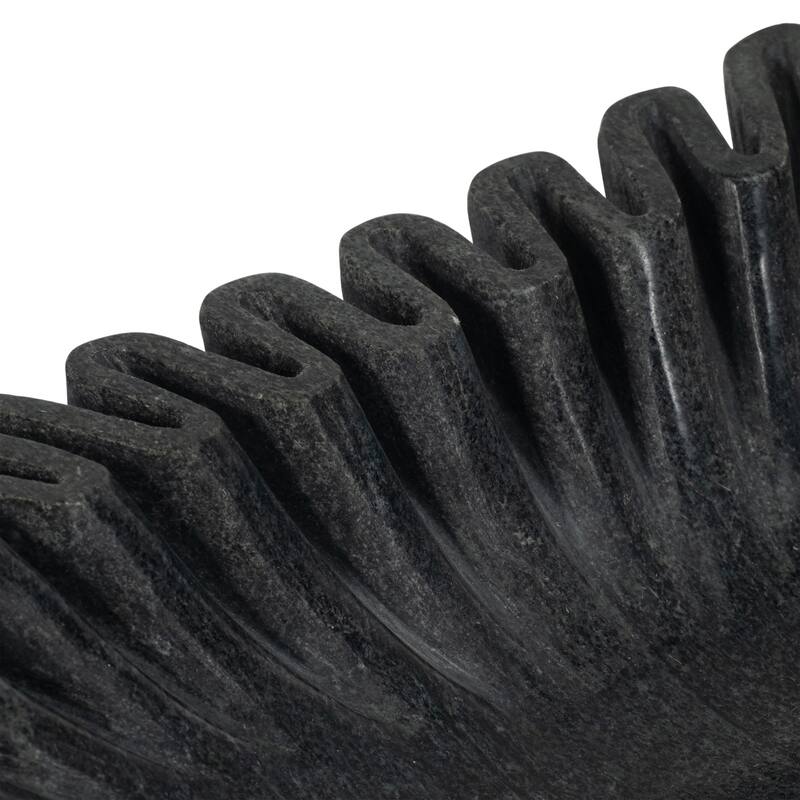 Decorative Wavy Marble Bowl with Ribbed Texture -Home Decor - 16", Tan