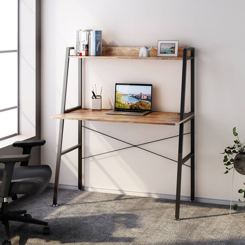 48 Inch Ladder Desk with Storage Shelves, 2-Tier Home Office Writing Computer Desk