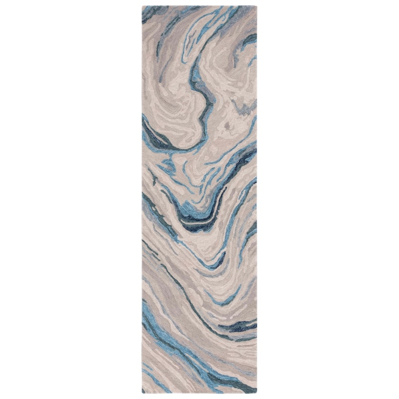 SAFAVIEH Handmade Soho Brittanie Modern Wool Rug - 2'3" x 8' Runner - Blue/Beige
