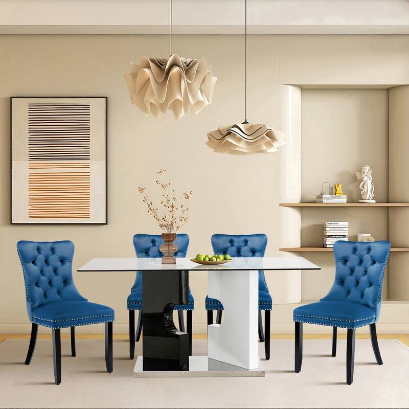 Solid Wood Velvet Upholstered Dining Chair Set of 2