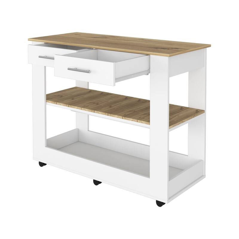 2-Shelf Kitchen Island,Storage Island with 2 Drawers