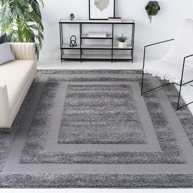 SAFAVIEH Florida Shag Carlinde Border 1.2-inch Thick Rug - 8' x 10' - Grey/Grey