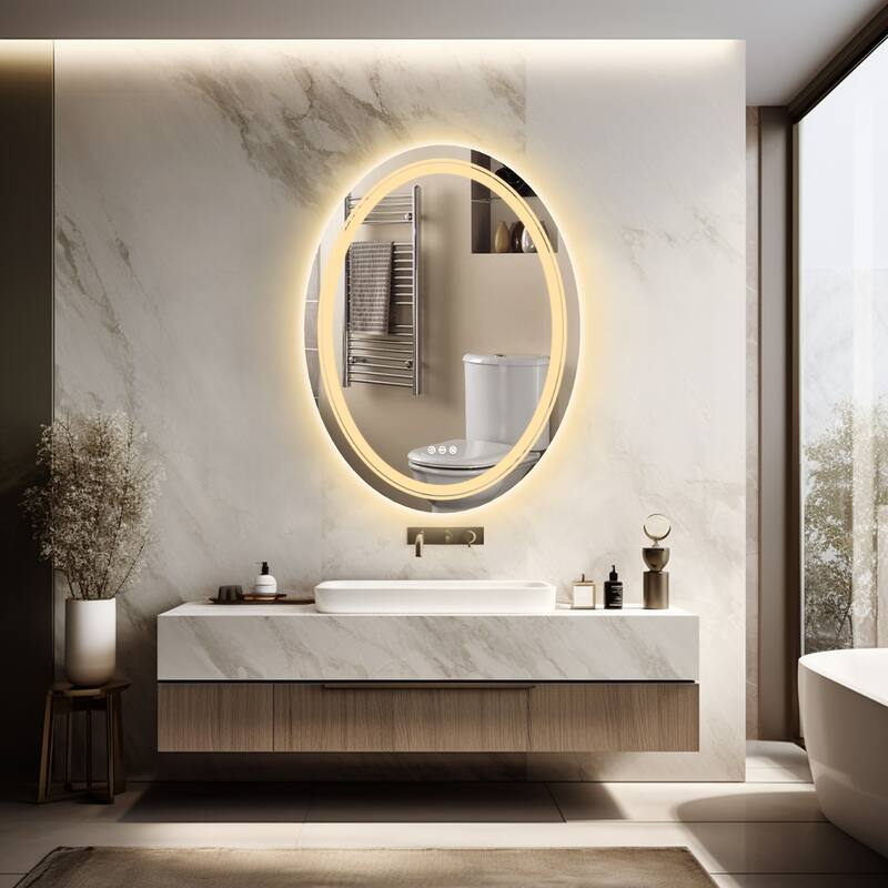 Oval Frameless Wall Mounted LED Bathroom Mirror Anti-Fog Dimmable