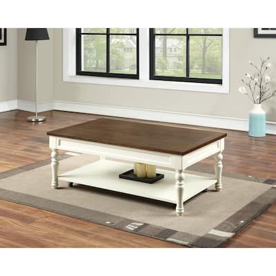 Steve Silver Jillian Ivory and Mocha Wood Coffee Table with Casters