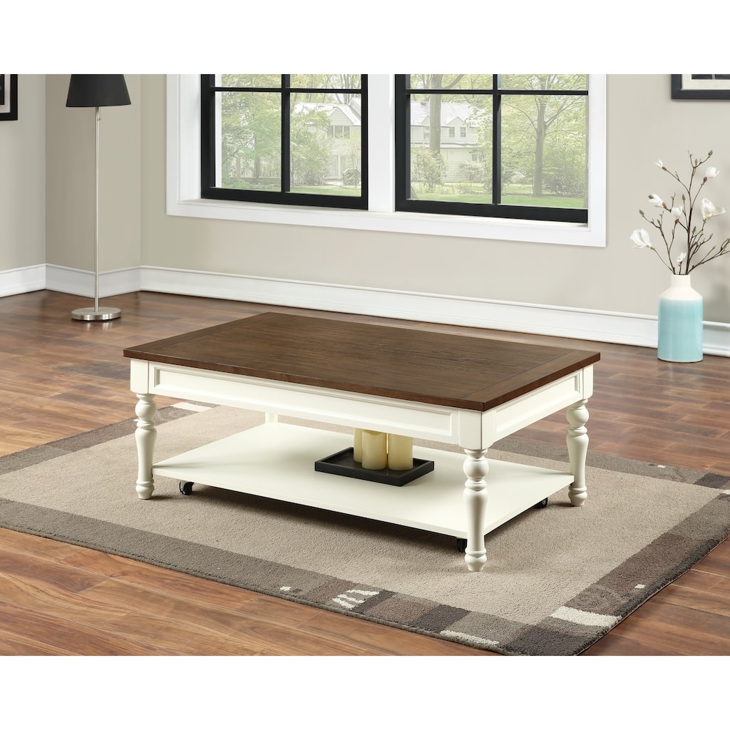 Steve Silver Jillian Ivory and Mocha Wood Coffee Table with Casters