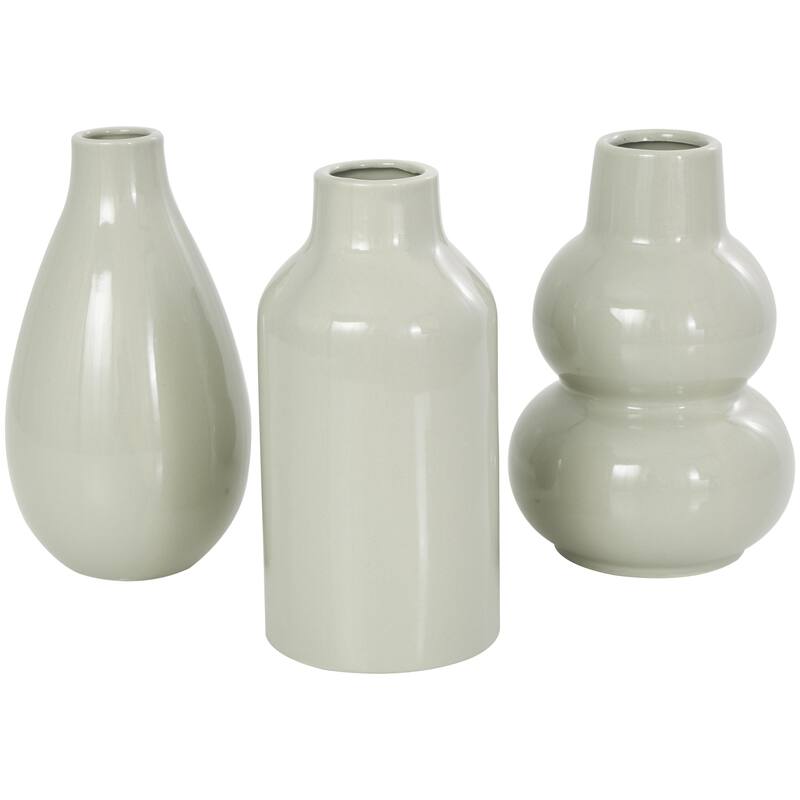 Ceramic Minimalistic Rounded Decorative Vase with Varying Shapes - Set of 3 Green - Roche River Decor