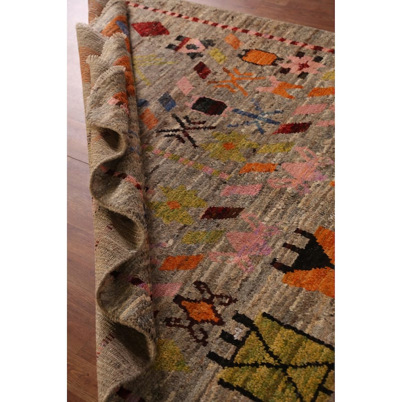 Geometric Moroccan Oriental Area Rug Handmade Brown Wool Carpet - 5'9" x 7'7"