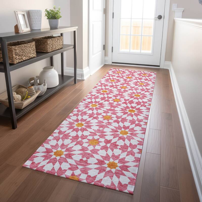 Premium Washable Super Soft Modern Mosaic Mayfield Rug - Pink - 2' 3" x 7' 6" - Runner