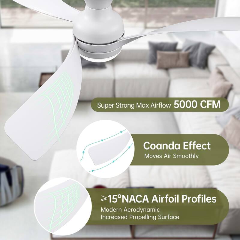 52-Inch Ceiling Fan With Light And Remote,DC Motor,Dimmable LED Light,3 White ABS Blades,Ideal For Bedroom,Living Room,Kitchen