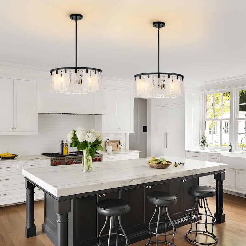 Starsky 4 - Light Modern Drum Handcrafted Textured Glass Chandelier