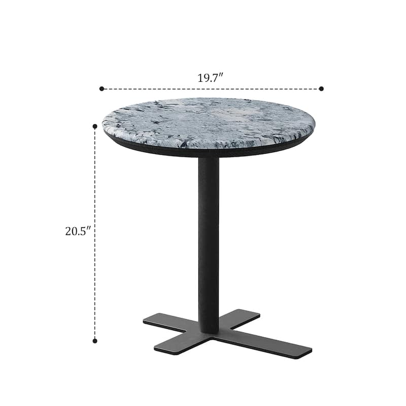 Modern Round Accent Side Table - Natural Crystal Stone Tabletop with Black Metal X-Base