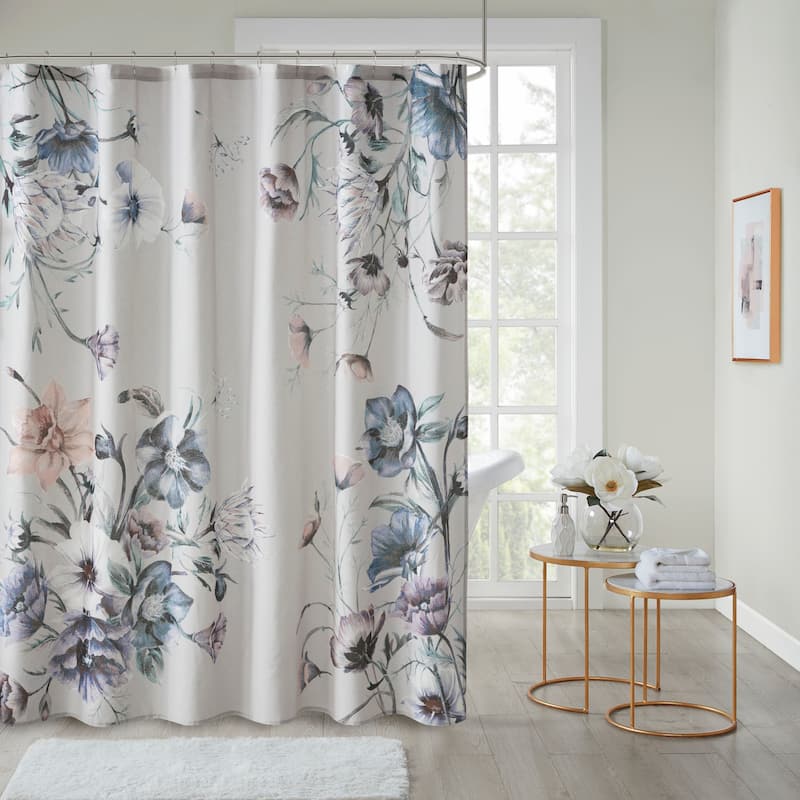 Madison Park Gisele Printed Cotton Shower Curtain - Blue