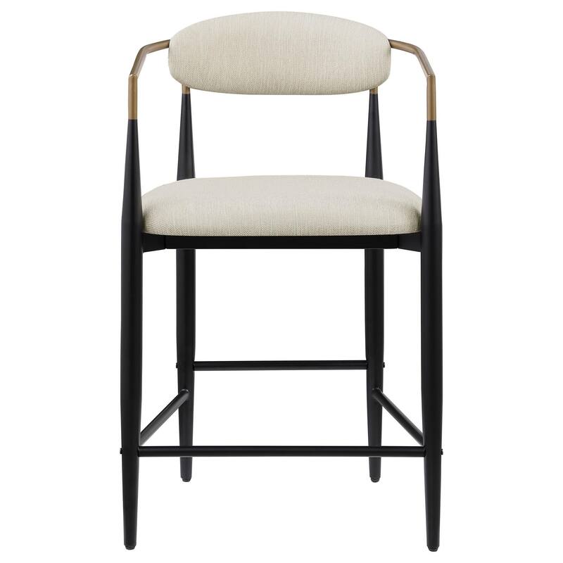 Tiara Counter Height Chair Set of 2, Beige Fabric, Black Metal 25 Inch