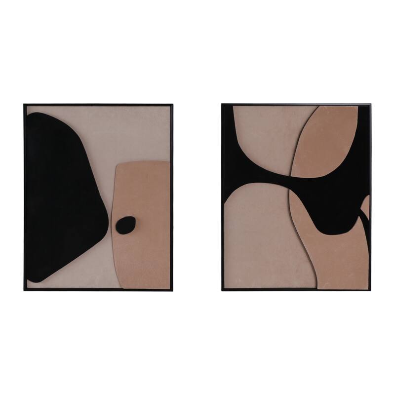 Leather Suede Wall Art Abstract Shapes (Set of 4) - 20" Brown/Black