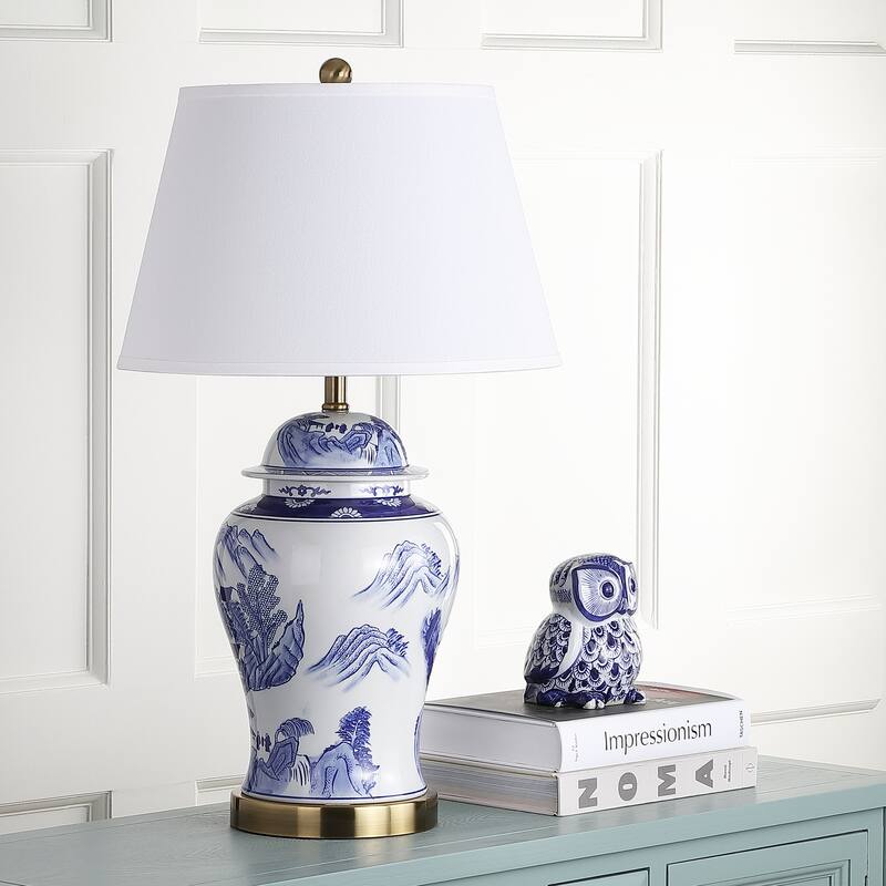 SAFAVIEH Lighting 29-inches Shanghai Blue/ White Ginger Jar (Set of 2) - 17"x17"x29.5"