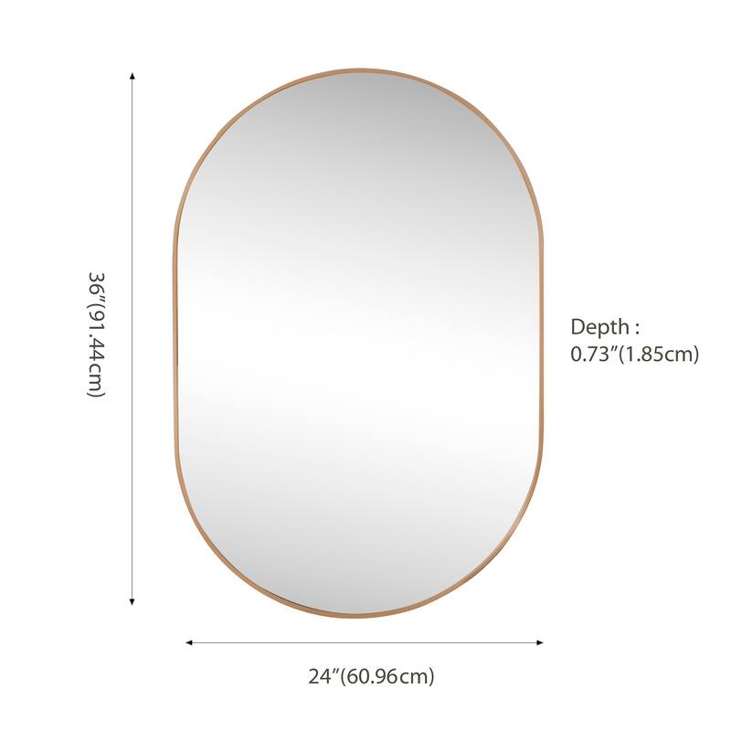 24 in. W x 36 in. H Medium Oval Metal Framed Wall Mirror - 36 H x 24 W x 0.73 D