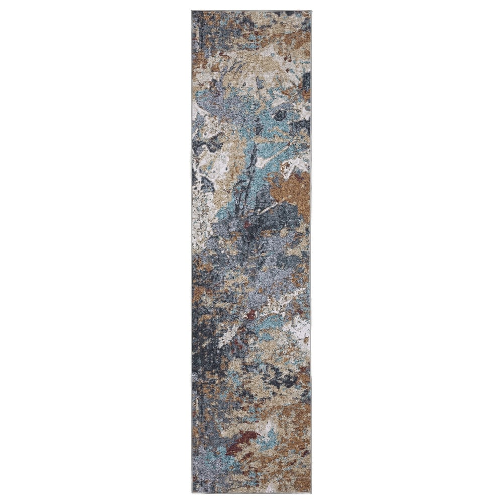 Vista Home Sunderland Abstract Earth Washable Rust/Blue Area Rug Mat