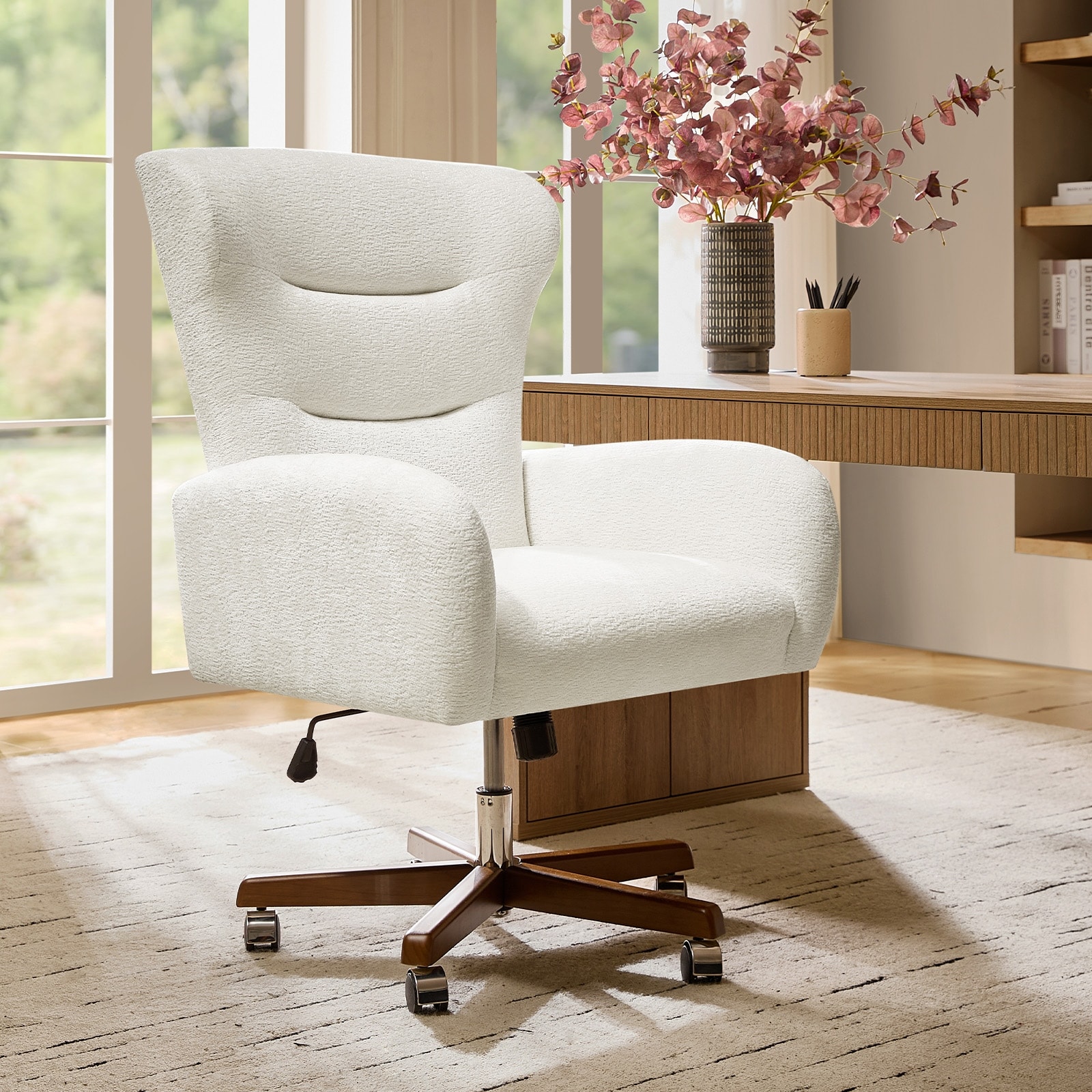 HULALA HOME Josephine Modern Chenille Office Chair with Adjustable Height and Solid Wood Legs