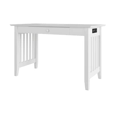 French Desk with Drawer & Charger - 54" Solid Wood Home Office Desk - Stylish Study Table for Work & Computer